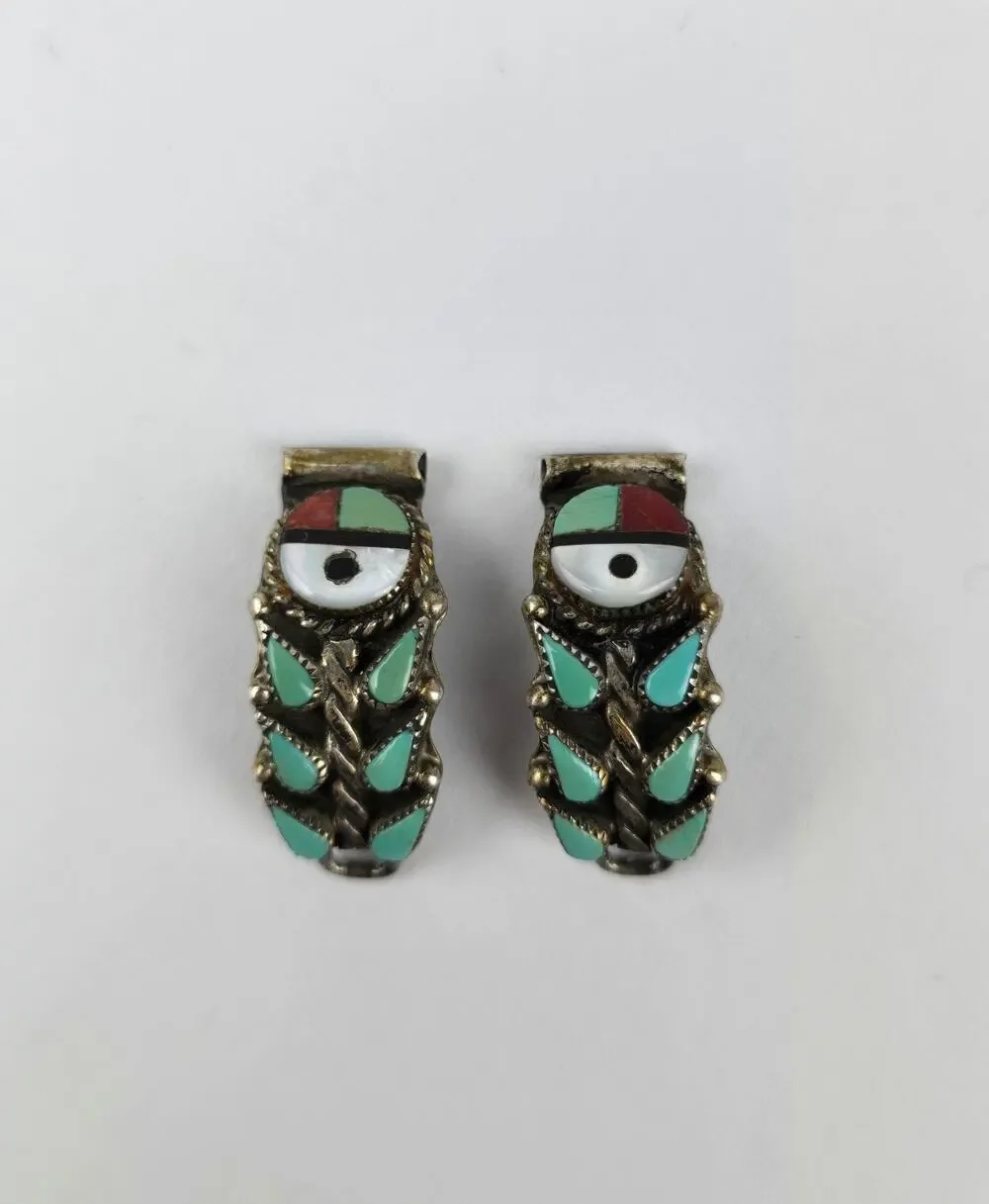 Native American Zuni JY Sterling silver Needlepoint Sun face watch Tips 9mm